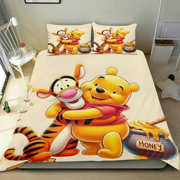 Winnie The Pooh-Tigger Themed Bed Sheet Set Three Piece Set 53x79 Inches Comfortable And Skin Friendly Unique Design Creating A Star Studded Night