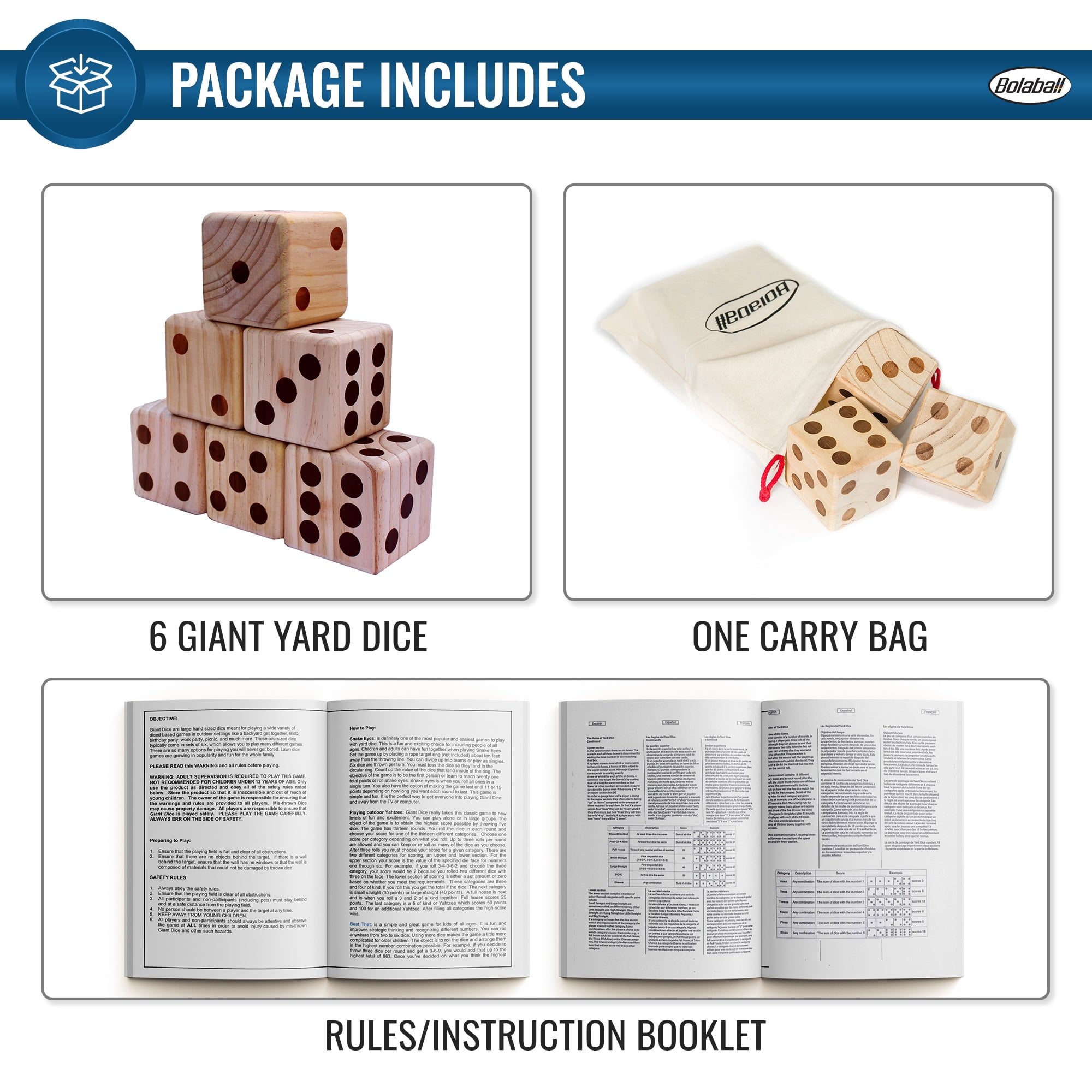 Bolaball: Giant Wooden Yard Dice Set W/ Carry Bag