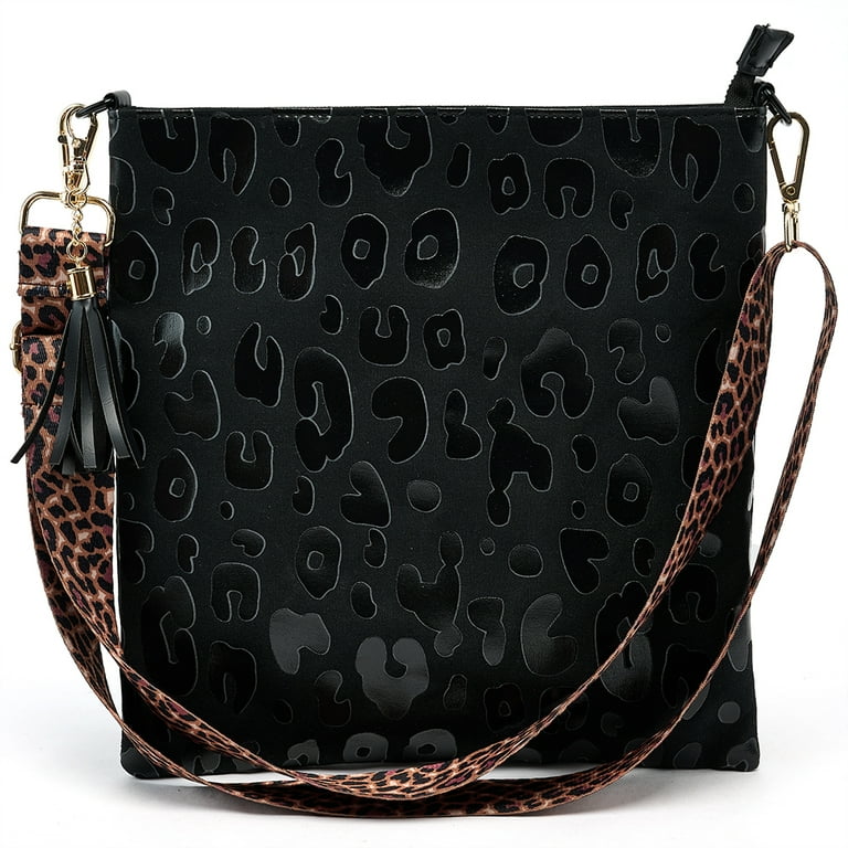 Follure Clothing Fugua Canvas Ladies Shoulder Bag with Double Straps Black Leopard Shoulder Bag Women s Size One Size