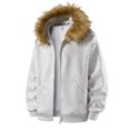 thumbnail image 4 of Unisex New Leisure Hooded Faux Fur Collar Hoodie Jacket - Gray XL, 4 of 5