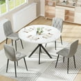 thumbnail image 2 of LinkRomat Round Kitchen Table and Chairs Set, 5-Piece Dining Room Table Set with Faux Marble Top & 4 Luxury Diamond Tufted Chairs, Used in Kitchens and Dining (White+Gray), 2 of 6