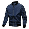 thumbnail image 5 of Daolelai Men's Baseball Jacket Solid Color Jacket Long Sleeve Collarless Coat, 5 of 5