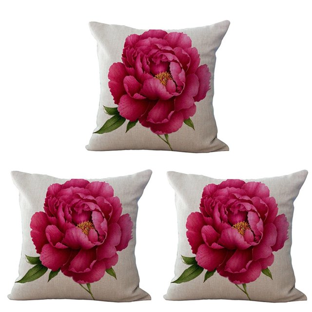 3X Housse de Coussin Décorative Vintage Florale/fleur en Lin pour Canapé Maison