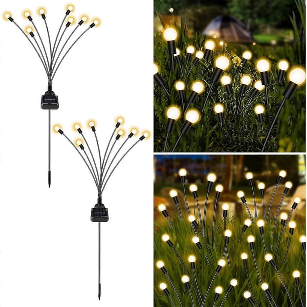 2 Pack Solar Garden Lights, New Upgraded 8 LED Firefly Lights Solar Outdoor Waterproof, High Flexibility Swaying Lights Solar Outdoor Lights for Pathw