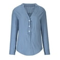 thumbnail image 3 of ICHUANYI 2023 Womens Solid Button Shirts Loose Lapel Long Sleeve Blouses V Neck Casual Tops, 3 of 5