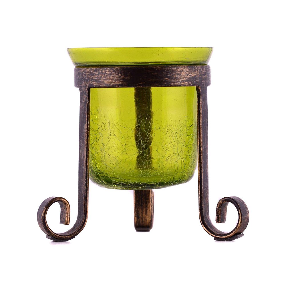 Crackled Green Glass Tealight Votive Candle Holder with Tripod Stand