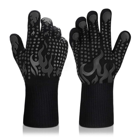 HOMEIORA BBQ Gloves, 1472 ºF Heat Resistant Silicone Non-Slip Oven Mitts, Short Kitchen Gloves Perfect for Grilling, Cooking, Baking, Cutting, Black