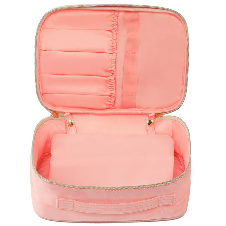 Meiyuuo Makeup Bag Travel Cosmetic Bags for Women Girls 2-in-1 Zipper Pouch Toiletry Bag Organizer Waterproof Cute (Pink), Size: Travel Size