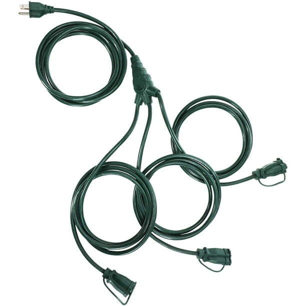 DEWENWILS Outdoor Extension Cord 1 to 3 Splitter, 3 Prong Outlets Plugs,  Max 13ft End to End (25 FT Total),16/3C SJTW 