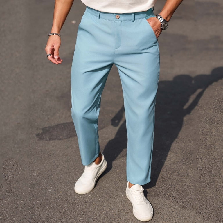 Hxshgdsn Dress Pants For Men Slim Fit With Pockets Button Waist Straight  Type Golf Pants Workwear Sky Blue M - Walmart.com
