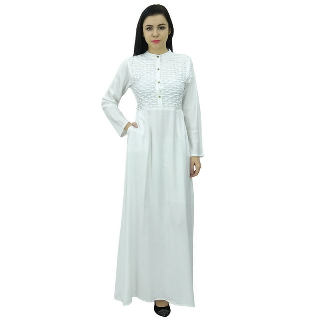Bimba Robe Jilbab Unie à Col Mandarin pour Femmes avec Poches Manches Longues Maxi