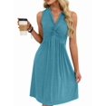 thumbnail image 3 of Women'S Twist Front V Neck Ruffle Summer Dress Elegant Sleeveless Club Party Tunic Bodycon Mini Dresses Lake Blue M, 3 of 10