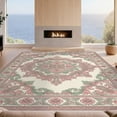 thumbnail image 2 of Design&I 5'x7' Washable Area Rug Snag-Free, Skid-Resistant Pink Faded Beige Interlocking Motifs Symmetrical Cream Sage Shack for Dining Room, Under Table, Home Office, 2 of 7