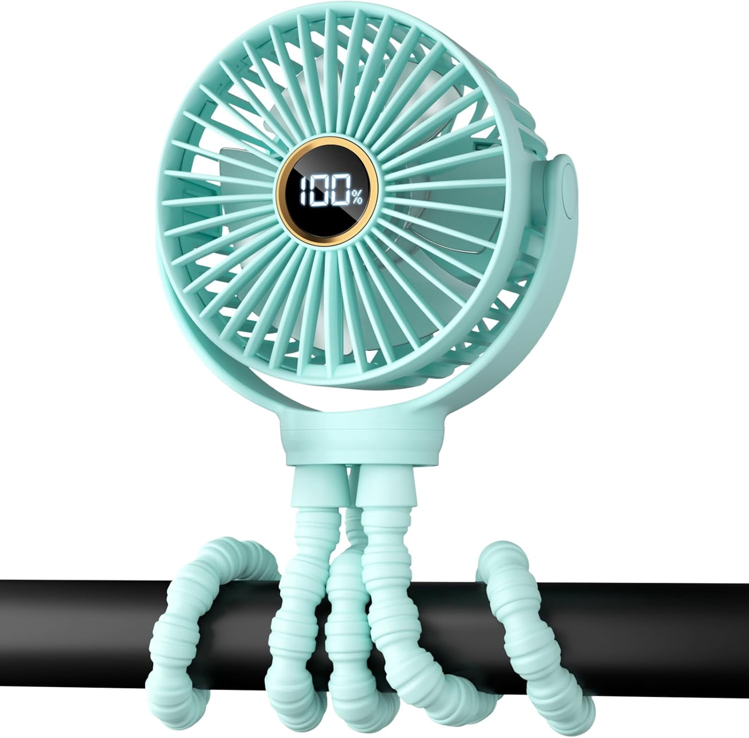 UniVerse Portable Stroller Mini Fan, Small Rechargeable Personal Fan, Travel Essentials for Baby, Wagon, Car Seat, Treadmill, Battery Powered Biking Gear Accessories, 360° Rotation, 3-Speed, Display