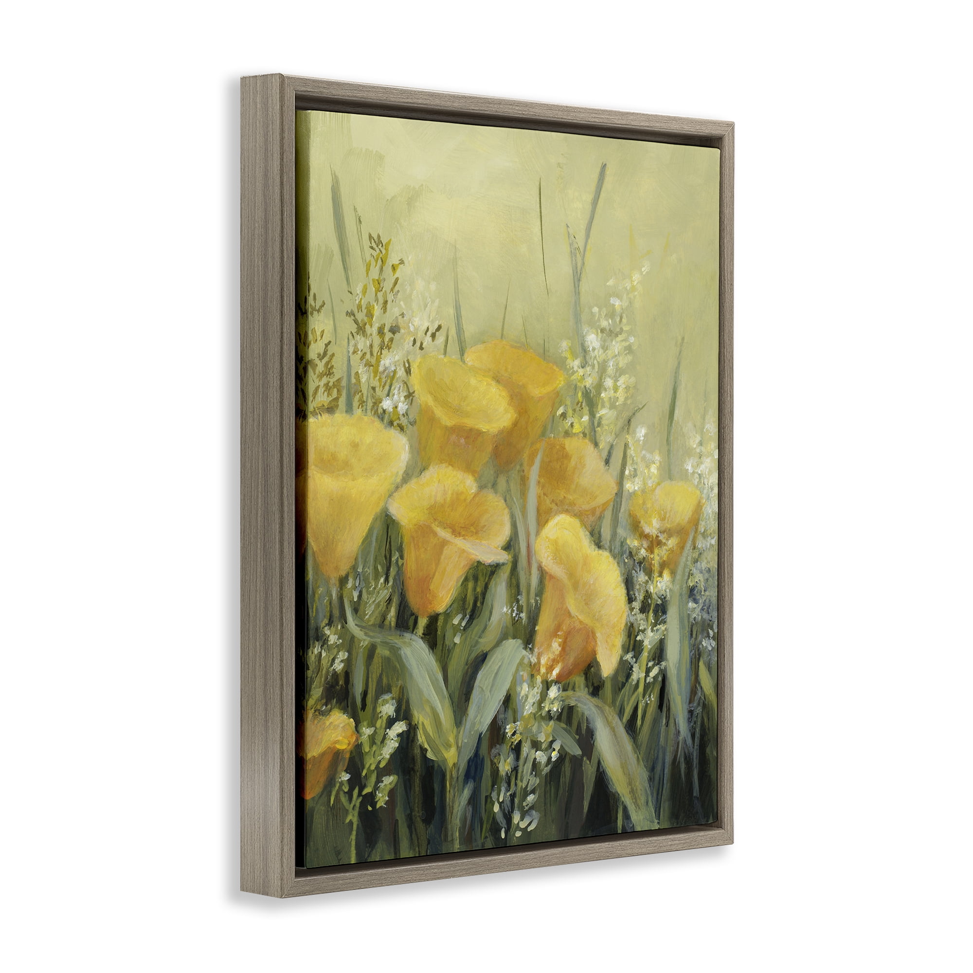 Stupell Industries Golden Horned Poppies Plants & Flowers Painting Brown Floater Framed Canvas Art Print Wall Art, 17 x 21
