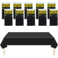 thumbnail image 1 of Paquete de 10 manteles de plástico negro para mesas rectangulares, manteles de plástico de 54 x 108 pulgadas para fiestas desechables para cumpleaños y bodas (negro), 1 of 5
