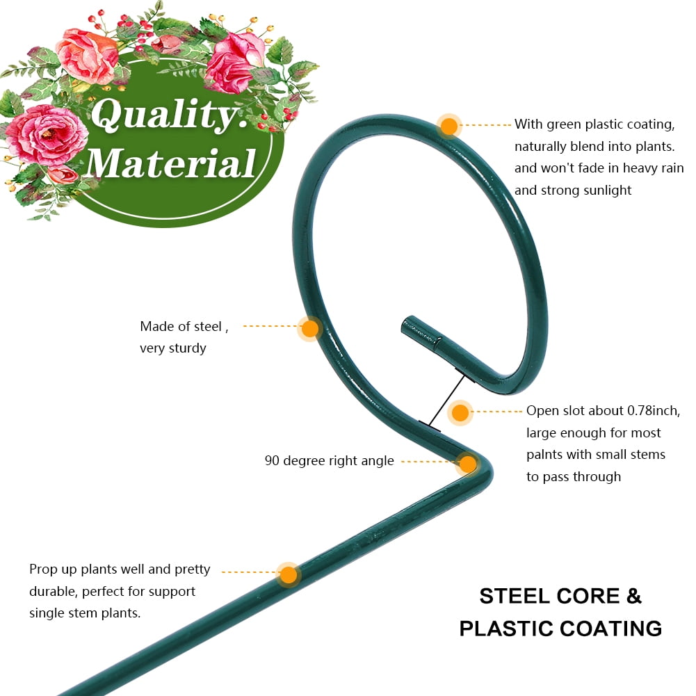 NOGIS 45 PCS Plant Support Stakes Kit, Garden Flower Support Stake Steel Single stalk Support Stake Plant Cage Support Ring Clips Ties for Flowers, Tomatoes, Peony, Lily, Rose