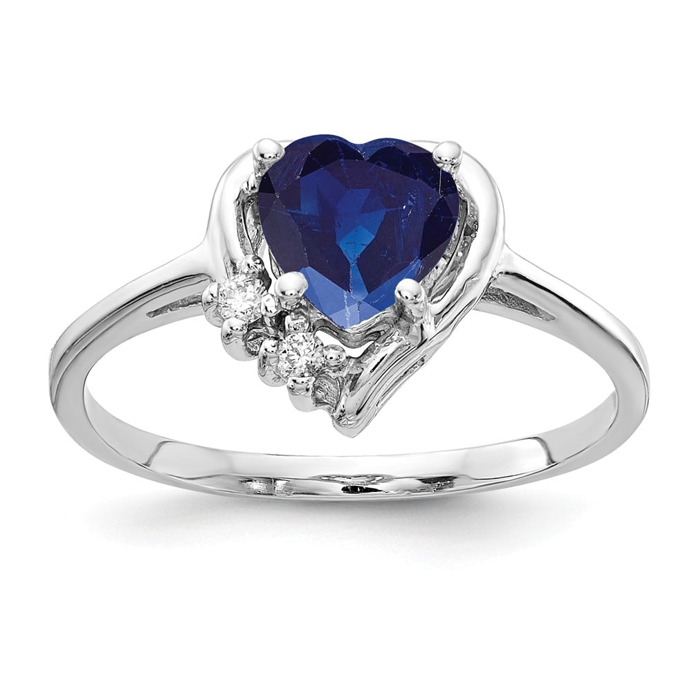 AA Jewels - Solid 14k White Gold 6mm Heart Sapphire Blue September ...