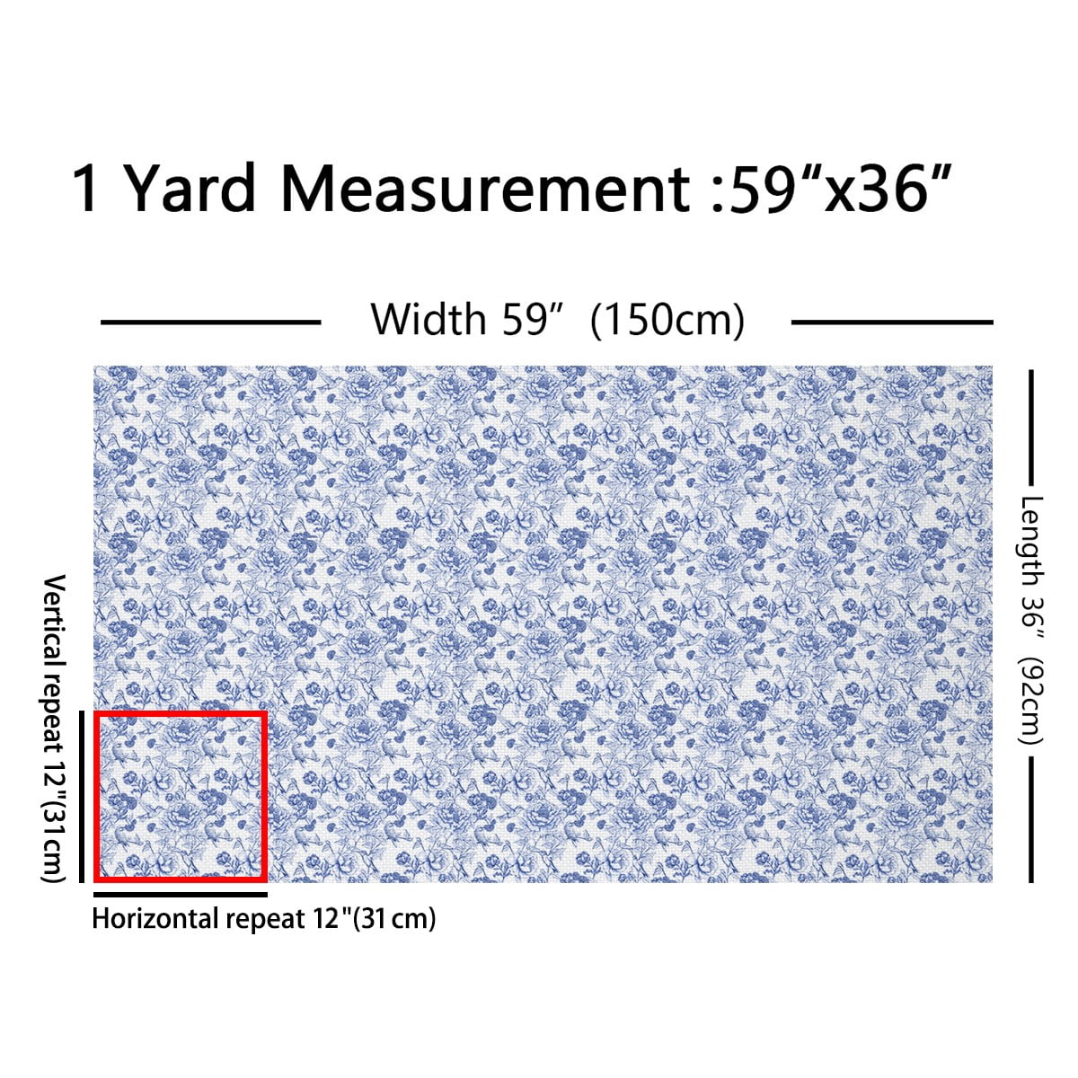Manfei Chic Blue Blossoms Fabric by the Yard (3 Yards) for Girls Women, Botanical Plant Theme Decorative Fabric by the Yard, Flower Floral Sewing & Crafting Fabric