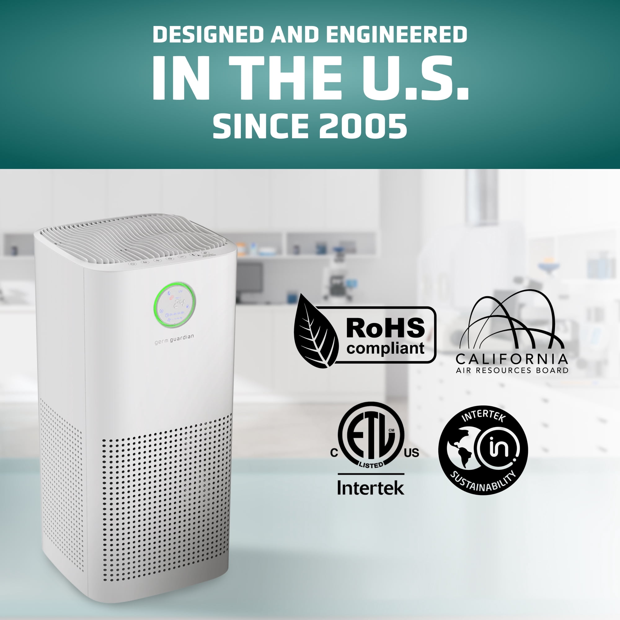 GermGuardian Air Purifier with 360-Degree HEPA, UV-C, Air Quality Monitor, 1905 Sq. ft. AC5109W