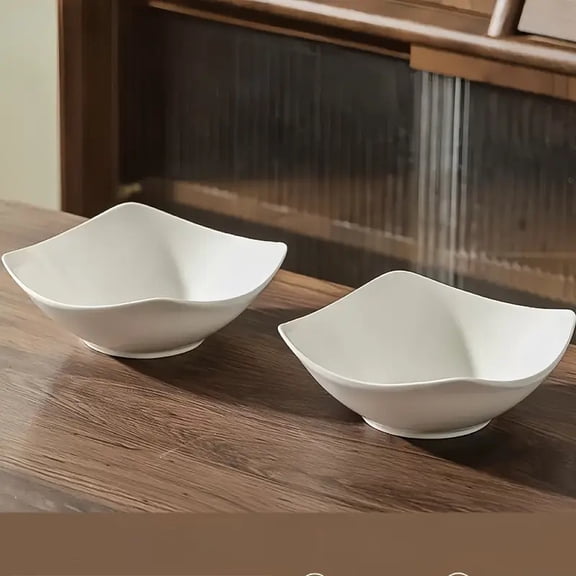 LBCT White Square Salad Bowls, Elegant Wavy Edge Serving Bowls for Salad, Cereal, Pasta and Side Dishes