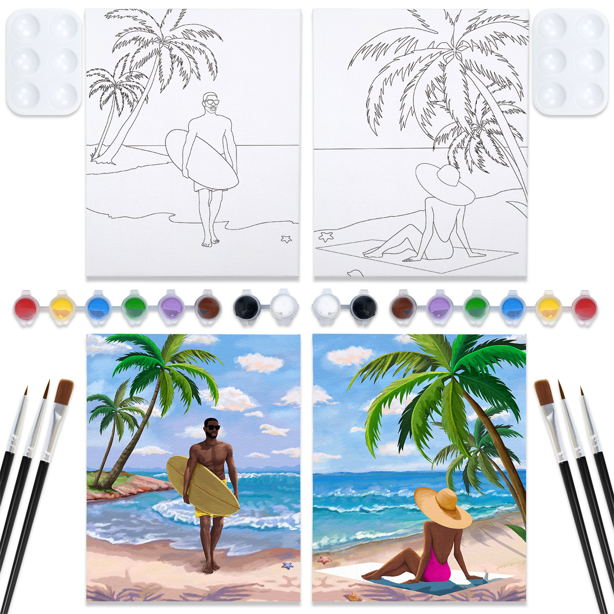 VOCHIC 2 Pack Paint and Sip Kit for Adults Pre Drawn Canvas For