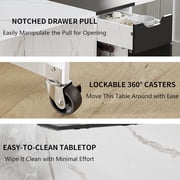BHAODEAL Folding Dining Table with 6 Wheels, Drop Leaf Tables for Small Spaces, Foldable Dining Table with 2-Layer Storage Rack, Kitchen Table with Drawer (White Marble and Black)