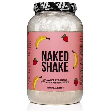 Naked Shake Strawberry Banana Vegan Protein Powder from US & Canadian Farms  No GMOs  Nothing Artificial  30 Servings