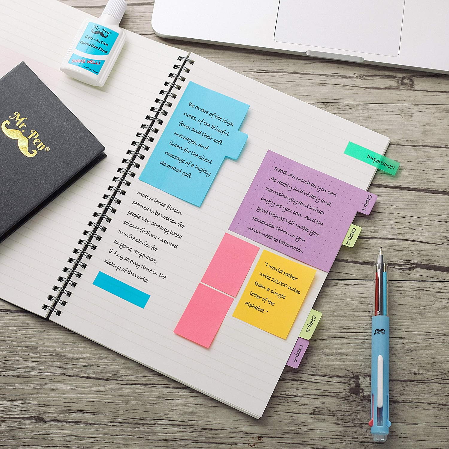 Mr. Pen Neon Sticky Note Pad Set, 410 Pack with Bookmark