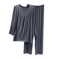 thumbnail image 2 of Antinious Women Solid V Neck Pleated Long Sleeve Top With Drawstring Wide Leg Home Wear Sleepwear,Pajamas for Women Set,Ladies Sleepwear Outfits,Gray,XL, 2 of 3