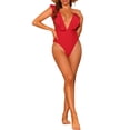 thumbnail image 2 of Bañadores de una pieza para mujer, escote en V, con volantes, monokini, control de abdomen, traje de baño rojo XS, 2 of 5