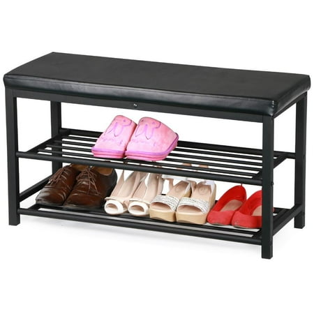 Yaheetech 2 Tier Metal Frame Shoe Bench Faux Leather Shoe Rack