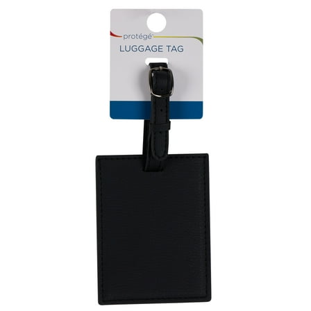 Protégé Faux Pebble Leather Luggage Tag with Black Privacy Identification Cover, Black