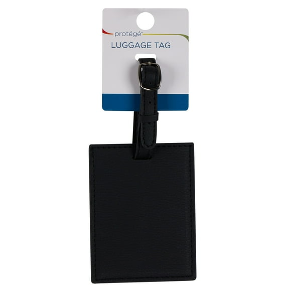 Protégé Faux Pebble Leather Luggage Tag with Black Privacy Identification Cover, Black