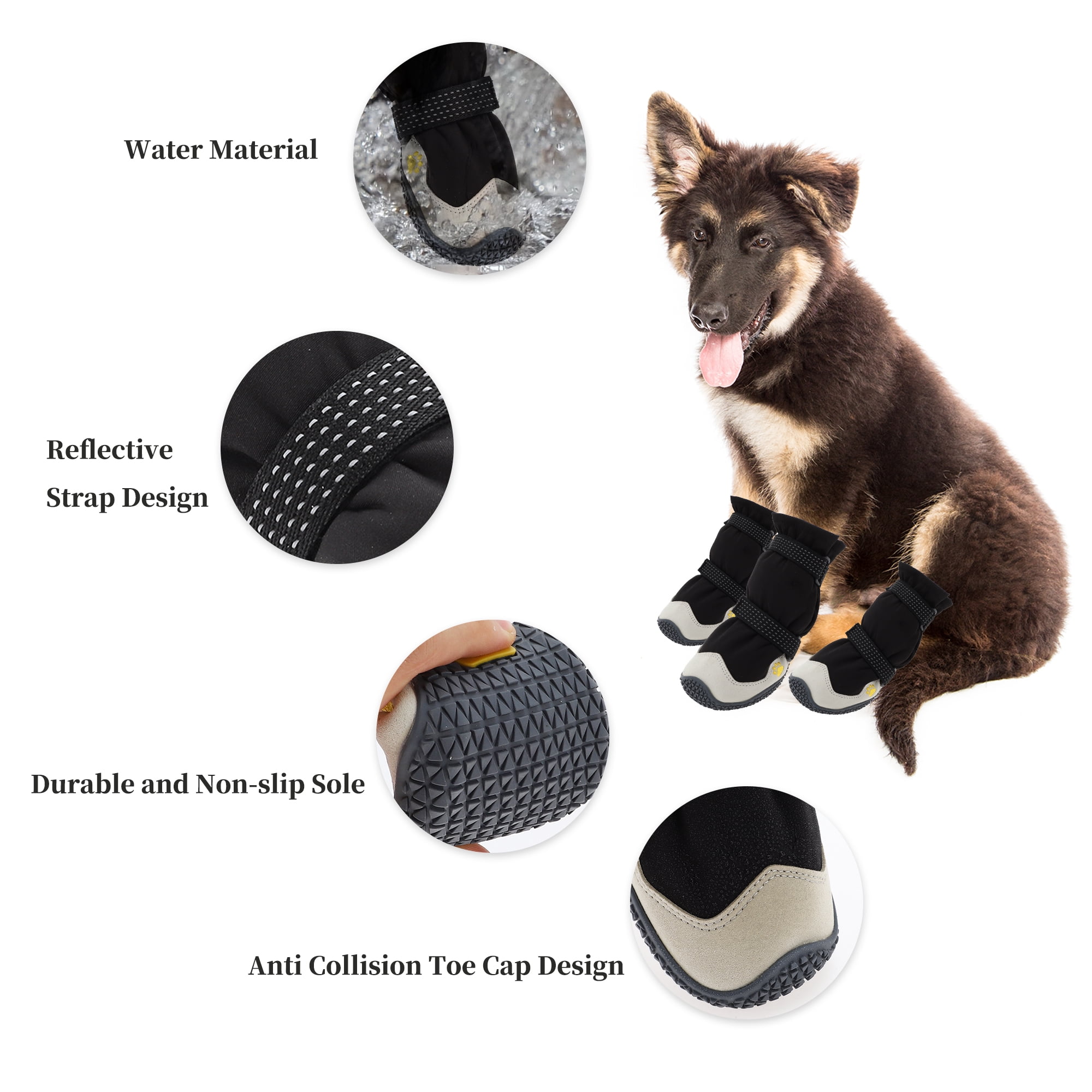 Unique Bargains 4pcs Reflective Waterproof Dog Shoes for Dogs Large