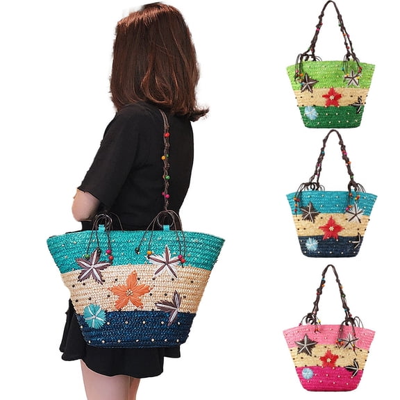 Yoyauz Women's Grass Woven Beach Bag - Women's Beach Handmade Woven Handbag, Summer Mesh Hollow Shoulder Bag, Suitable for Holidays