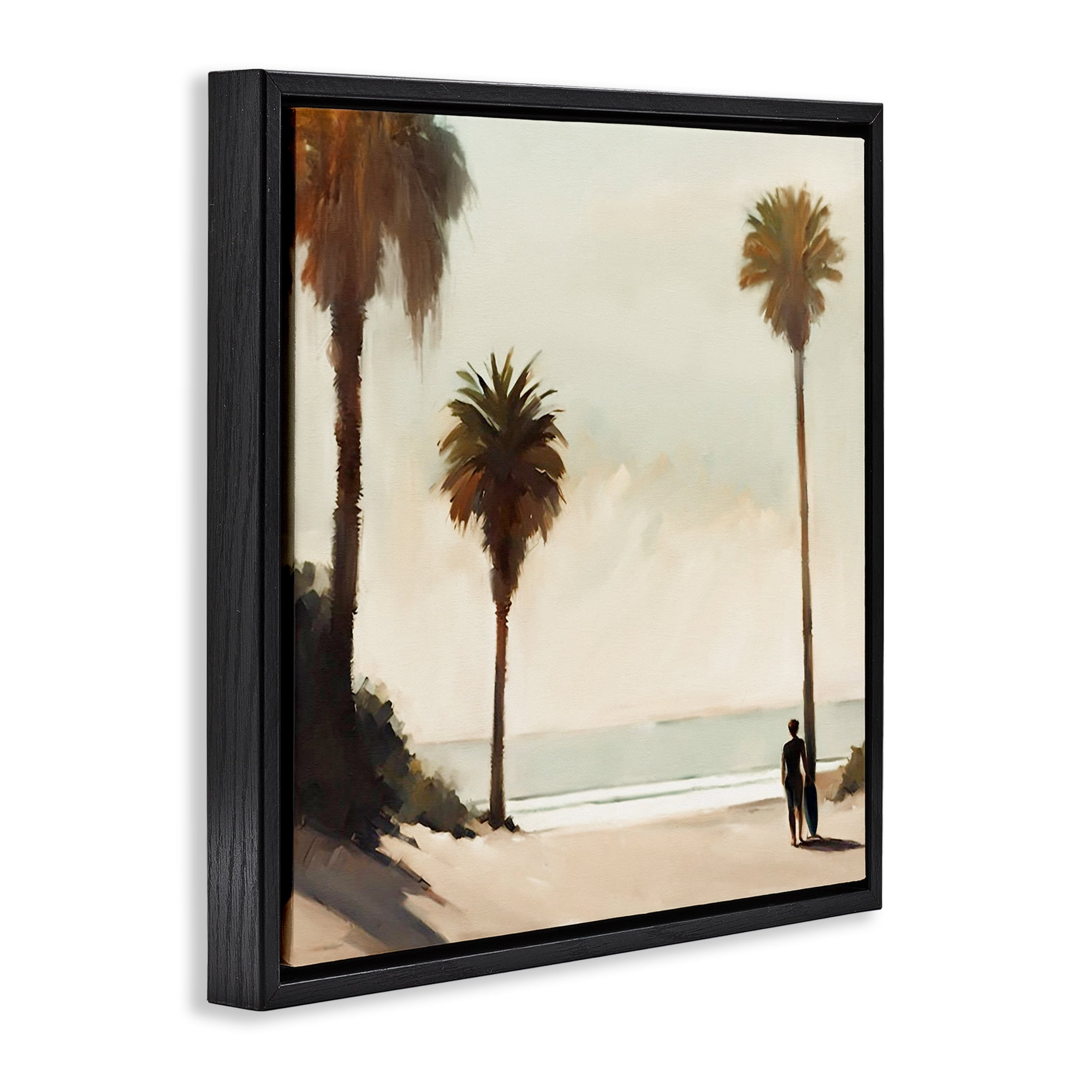 Stupell Industries Surfer with Tropical Palms Landscape & Nature Painting Black Floater Framed Canvas Art Print Wall Art, 18 x 18