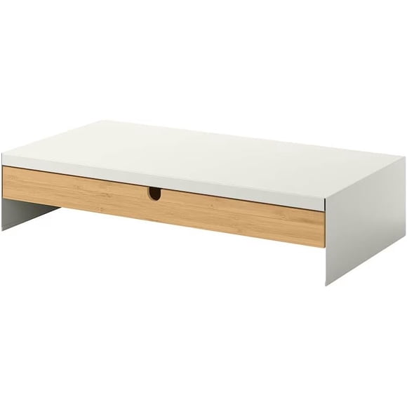 Base Monitor con Cajón ProudCo Madera Soporte para Monitor 2 Niveles Blanco y Madera Natural