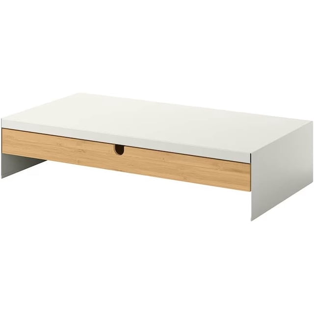 Base Monitor con Cajón ProudCo Madera Soporte para Monitor 2 Niveles Blanco y Madera Natural