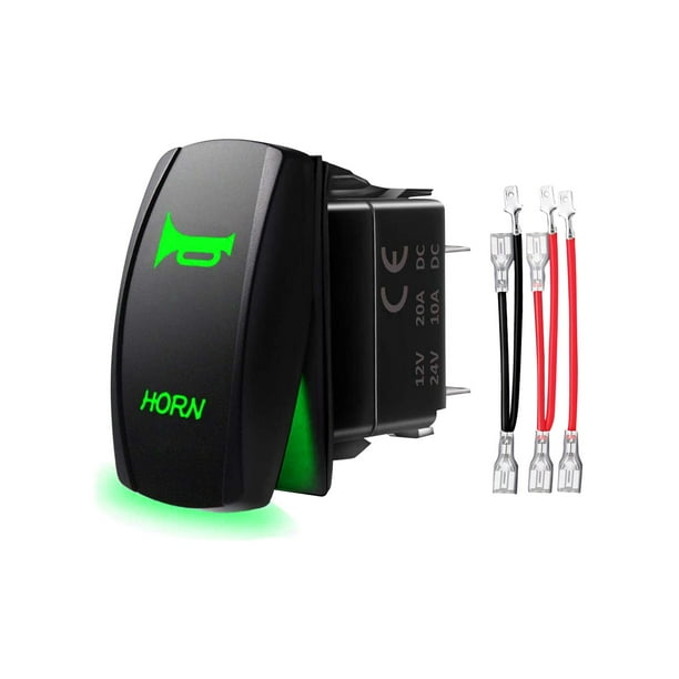 Interruptor de botón de bocina 20A 12V 10A 24V 5 pines encendido apagado Universal impermeable con Cable momentáneo para accesorios de tren verde shamjiam Interruptor basculante de botón de bocina