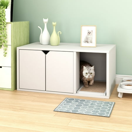 UPC: 0819767013655 | Way Basics Eco Cat Litter Box Enclosure Modern Cat Furniture  White