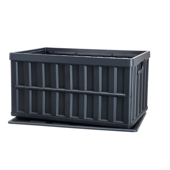 KFFKFF Foldable Utility Boxes with Covers, Trio Set of 65L, Plastic Stacking Storage Crates with Grip, Robust Large-Sized Bins for Apparel, Playthings, Literature, Treats, and Pantry Arrangement