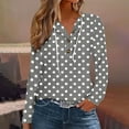 thumbnail image 2 of ABATAB Womens Fashion Polka Dots Eyelets Hoodie Sweatshirts Casual Button V Neck Long Sleeve Trendy Pullover Tops with Drawstring(Medium,Gray), 2 of 5