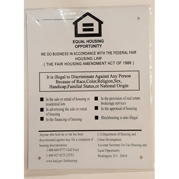 Equal Housing Opportunity Sign ( White,ALUMINIUM 8.5x11 -Rust Free )