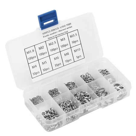

Elastic Washer Stainless Steel Washer Hardware Fasteners Gasket 600PCS Elastic Washer Stainless Steel Gasket Spring Pad Assortment Set M1.6 - M10