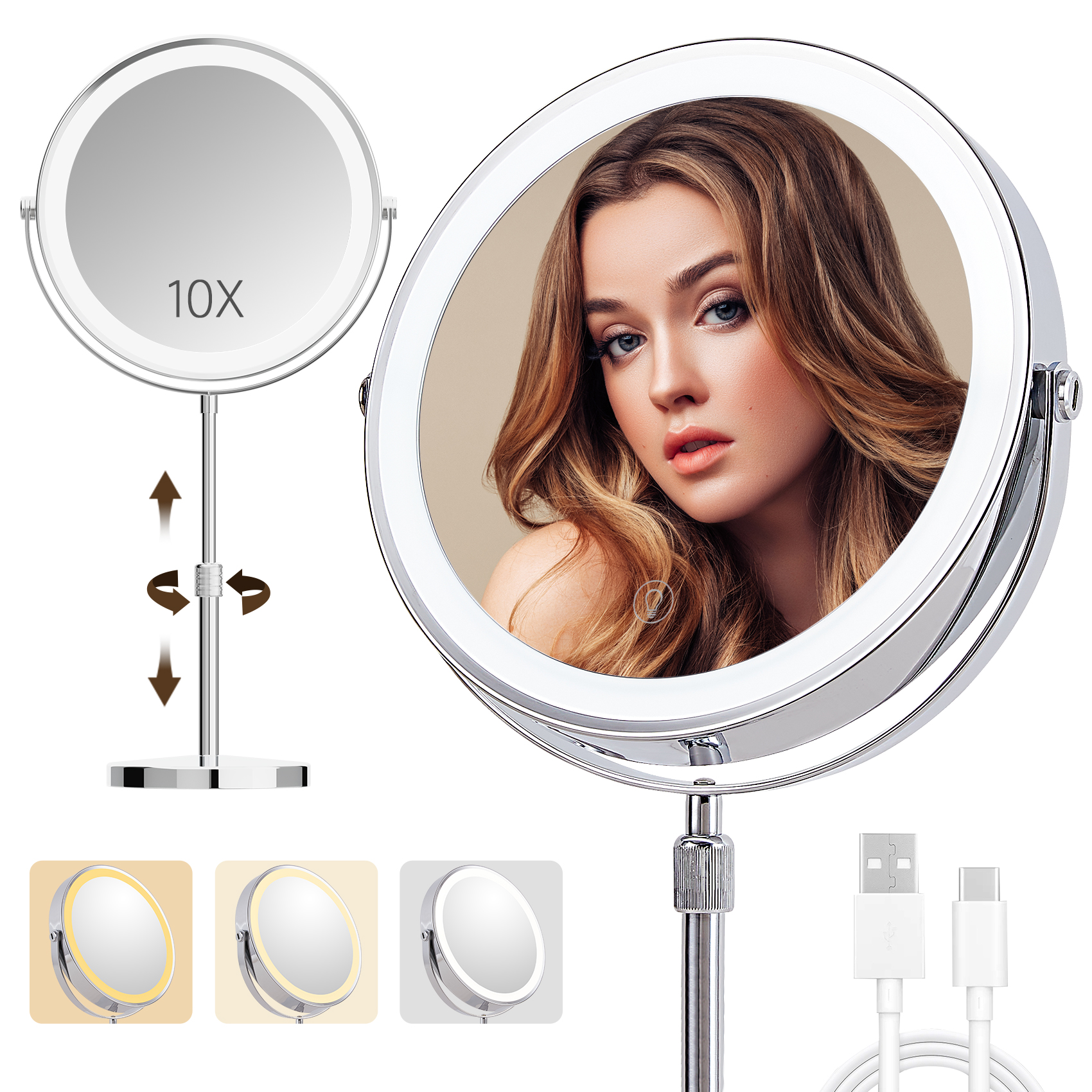Baluxca Lighted Makeup Mirror, 9 Inch, Dual Sided