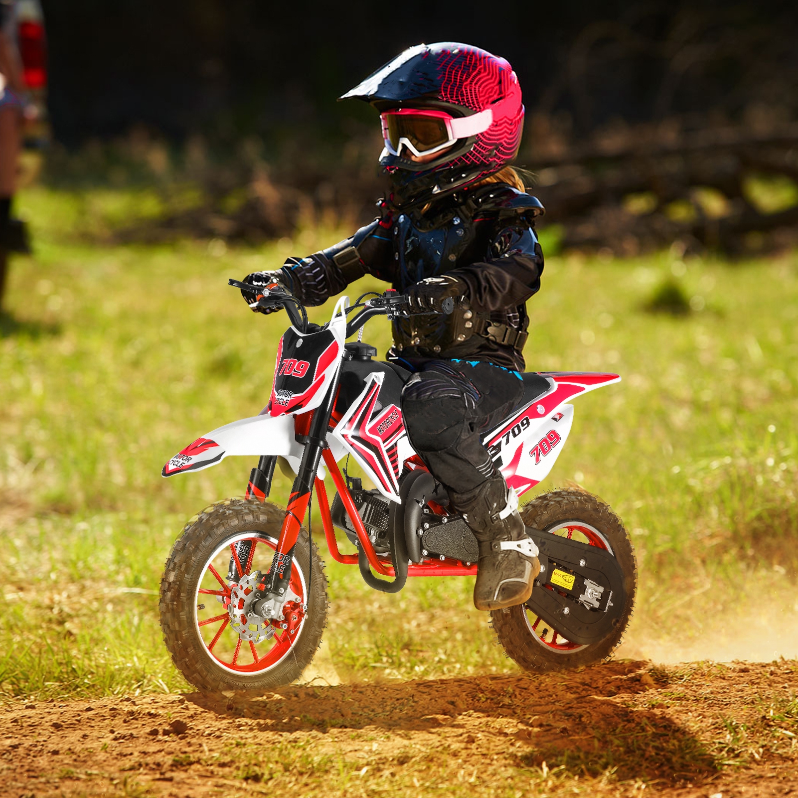 Balieda 49CC Mini Motorcycle for Kids Youths, 2-Stroke Kids Dirt Bike, Gas Power Motorbike, Miniature Kid Dirt Bike Up to 30KM/H, Trail Mini Bike Max Load 330Lbs, Gifts for Kids, Red