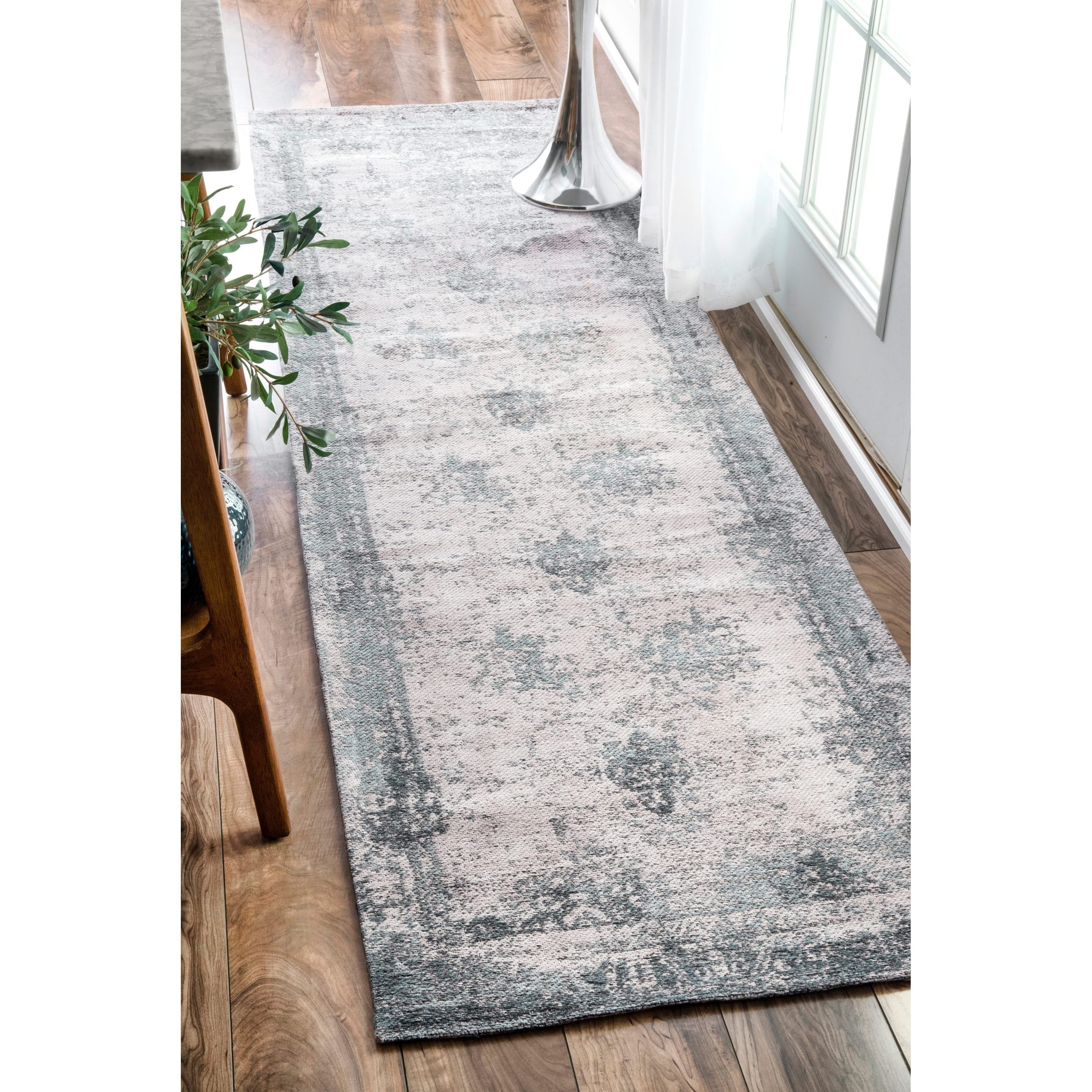 Maison Rouge Abani Handmade Distressed Abstract Vintage Grey Runner Rug