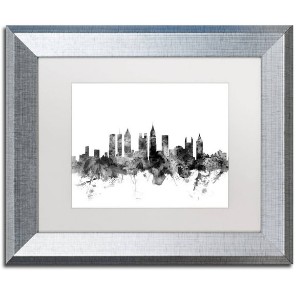 Trademark Fine Art "Atlanta Georgia Skyline B&W" Canvas Art by Michael Tompsett, White Matte, Silver Frame