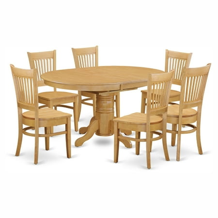 Vancouver Patio Furniture East West Furniture Avon 7 Piece Pedestal Oval Dining Table Set with Vancouver Wooden Seat Chairs ()